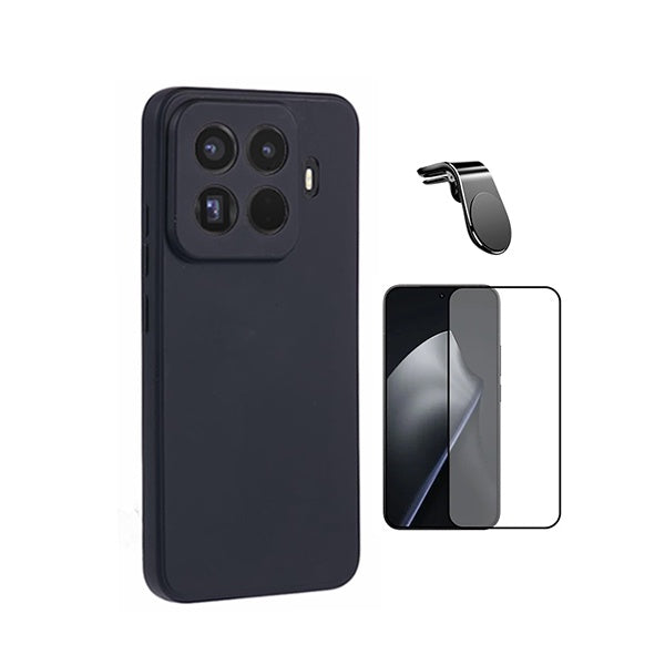 Kit Película de Vidro Temperado Gorilasglass + Capa Proteção Silicone + Suporte Magnético L GIFT4ME Para Xiaomi 15T Pro 5G - Preto