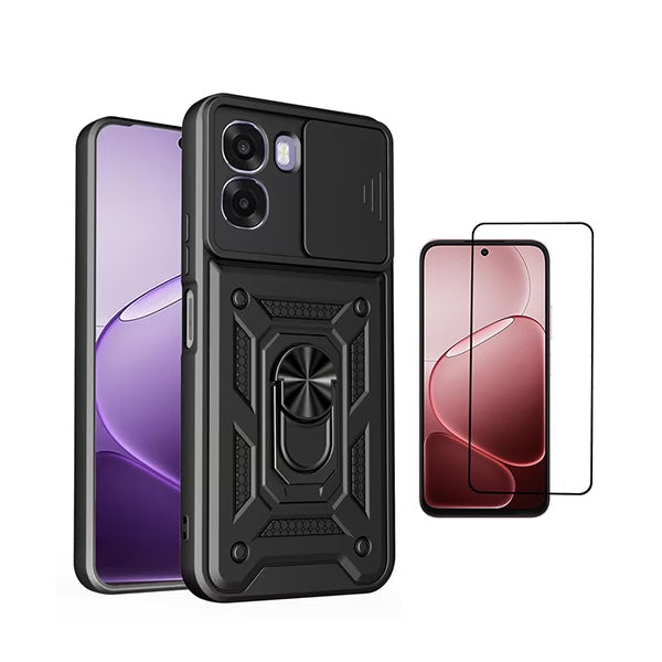 Kit Película de Vidro Temperado Gorilasglass + Capa de Proteção Militar Magnética Janela GIFT4ME Para Oppo A6x - Preto