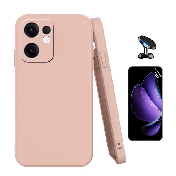 Kit Película Protectora de Hydrogel Frente + Capa Proteção Silicone + Suporte Magnético GIFT4ME Para Oppo Reno13 F - Rosa
