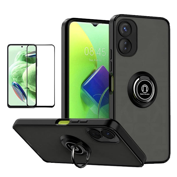 Kit Capa Anti-Impacto Clear com Anel + Vidro Temperado Gorilaglass GIFT4ME Para Oppo A17 - Transparente/Preto