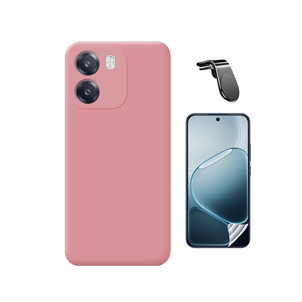 Kit Película Protectora de Hydrogel Frente + Capa Proteção Silicone + Suporte Magnético L GIFT4ME Para Oppo A6 - Rosa