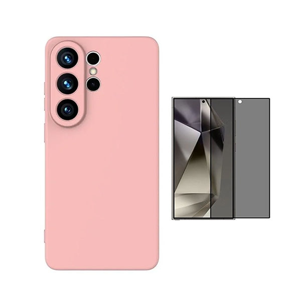 Kit Película de Vidro Temperado Privacidade + Capa Proteção Silicone GIFT4ME Para Samsung Galaxy S26 Ultra - Rosa