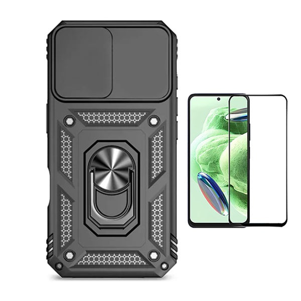 Kit Película de Vidro Temperado Gorilasglass + Capa de Proteção Militar Magnética Janela GIFT4ME Para Xiaomi Redmi Note 13 4G - Preto