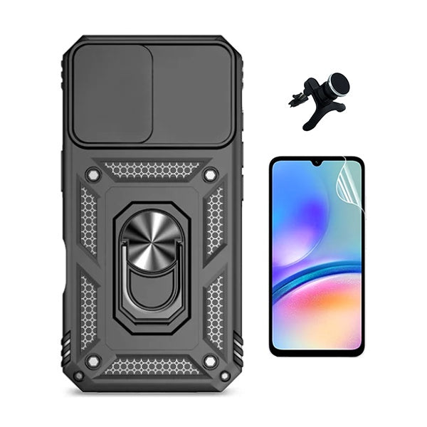 Kit Película Protectora de Hydrogel Frente + Capa de Proteção Militar Magnética Janela + Suporte Magnético Com Pernas GIFT4ME Para Xiaomi Redmi A5 4G - Preto