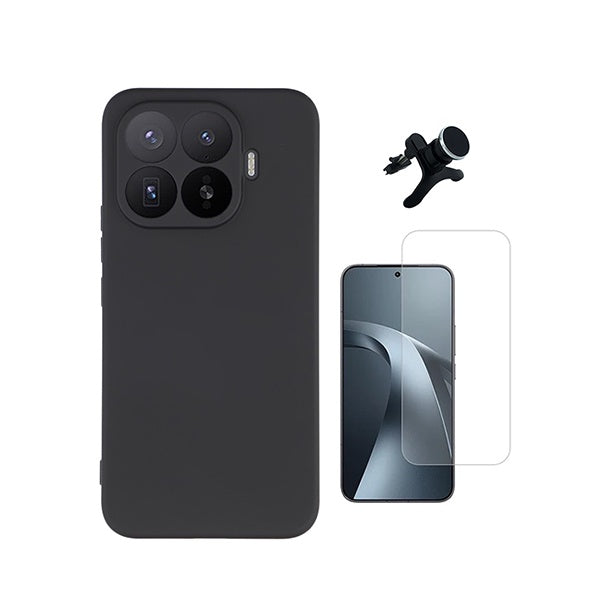 Kit Vidro Temperado Cleargorilasglass + Capa Proteção Silicone + Suporte Reforçado de Carro GIFT4ME Para Xiaomi 17T 5G - Preto