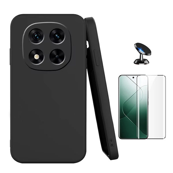 Kit Película de Vidro Temperado Gorilasglass Curvado + Capa Proteção Silicone + Suporte Magnético Gift4Me Para Xiaomi Redmi Note 14 Pro - Preto