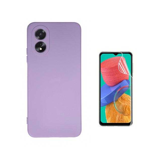 Kit Película ProtectOra de Hydrogel Frente + Capa Proteção Traseira Silicone GIFT4ME para Oppo A18 - Roxo