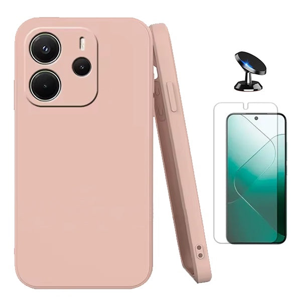 Kit Película Protectora de Hydrogel Frente + Capa Proteção Silicone + Suporte Magnético GIFT4ME Para Xiaomi Redmi Note 14 5G - Rosa