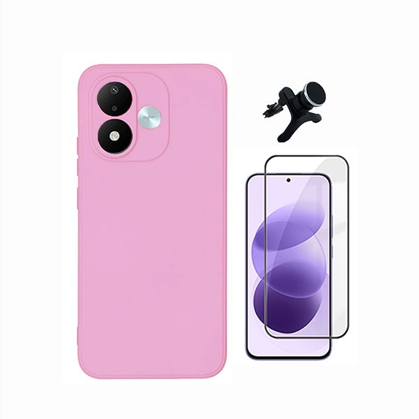 Kit Película de Vidro Temperado Gorilasglass + Capa Proteção Silicone + Suporte Reforçado de Carro GIFT4ME Para Xiaomi Redmi Note 17 4G - Rosa