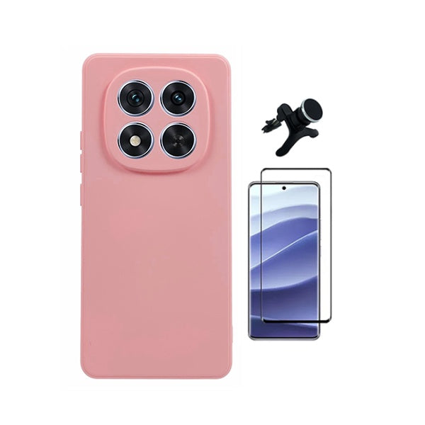 Kit Película de Vidro Temperado Gorilasglass + Capa Proteção Silicone + Suporte Reforçado de Carro GIFT4ME Para Xiaomi Poco M8 Pro 5G - Rosa