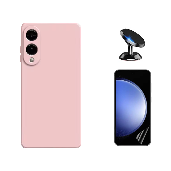 Kit Película Protectora de Hydrogel Frente + Capa Proteção Silicone + Suporte Magnético GIFT4ME Para Samsung Galaxy S25 Edge - Rosa