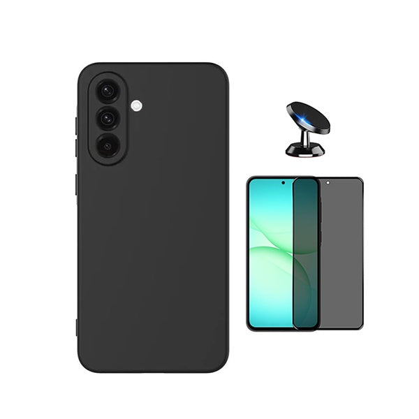 Kit Película de Vidro Temperado Privacidade + Capa Proteção Silicone + Suporte Magnético GIFT4ME Para Samsung Galaxy A37 5G - Preto