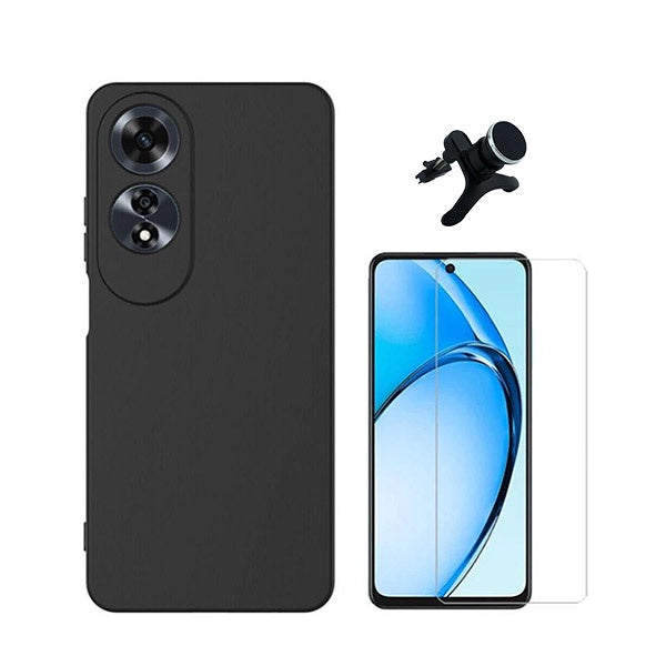 Kit Vidro Temperado Cleargorilasglass + Capa Proteção Traseira Silicone + Suporte Reforçado de Carro GIFT4ME Compativel Com Oppo A60 - Preto