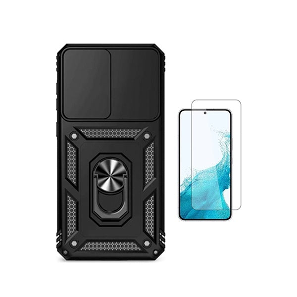 Kit Vidro Temperado Cleargorilasglass + Capa de Proteção Militar Magnética Janela GIFT4ME Para Samsung Galaxy A37 5G - Preto