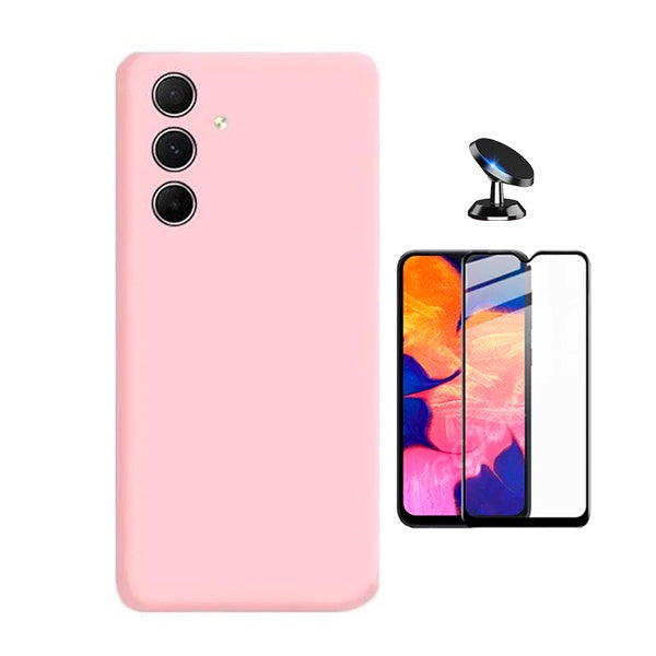 Kit Película de Vidro Temperado Gorilasglass + Capa Proteção Silicone + Suporte Magnético Gift4Me Para Samsung Galaxy A04s - Rosa
