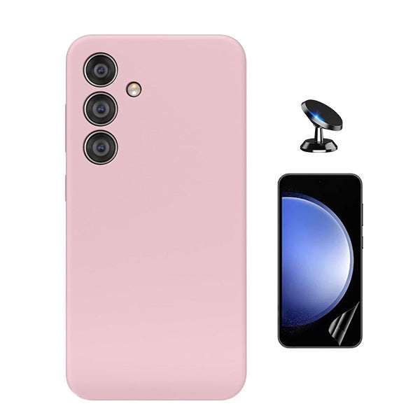 Kit Película Protectora de Hydrogel Frente + Capa Proteção Silicone + Suporte Magnético Gift4Me Para Samsung Galaxy S24 FE - Rosa