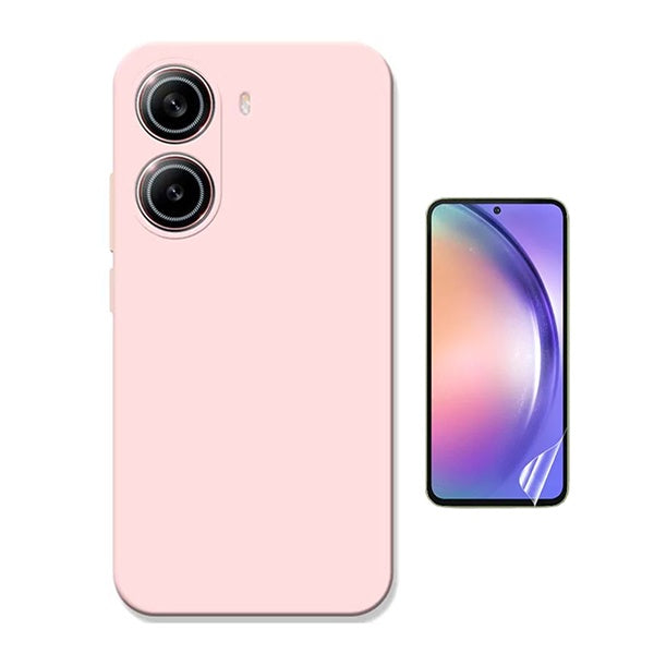 Kit Película Protectora de Hydrogel Frente + Capa Proteção Silicone GIFT4ME Para Xiaomi Poco X7 Pro - Rosa