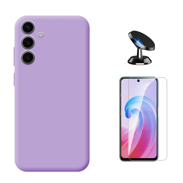 Kit Vidro Temperado Cleargorilasglass + Capa Proteção Silicone + Suporte de Carro GIFT4ME Para Samsung Galaxy A36 5G - Roxo