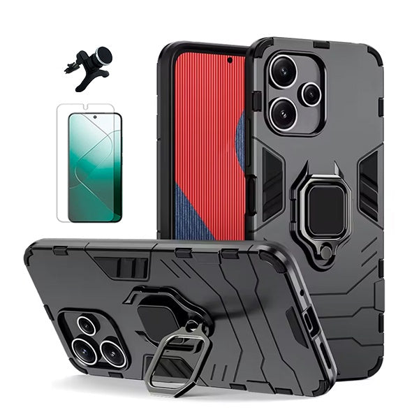 Kit Película Protectora de Hydrogel Frente + Capa de Proteção Militar Magnética + Suporte Magnético Com Pernas GIFT4ME Para Nokia Galaxy M32 5G - Preto