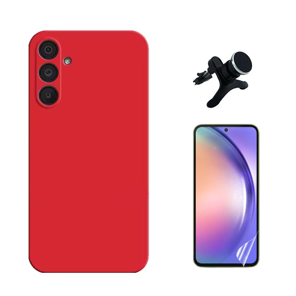 Kit Película Protectora de Hydrogel Frente + Capa Proteção Silicone + Suporte Reforçado de Carro GIFT4ME Para Samsung Galaxy A36 - Vermelha