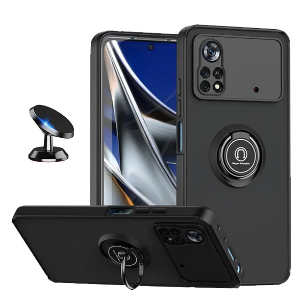 Kit Capa Anti-Impacto Clear com Anel + Suporte de carro GIFT4ME Para Xiaomi Poco X4 Pro 5G - Transparente/Preto