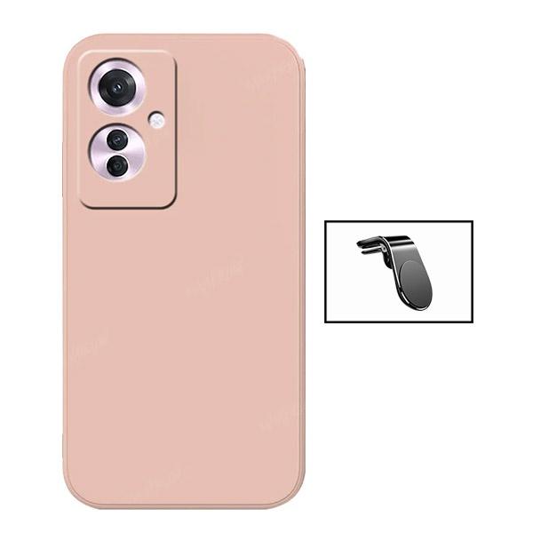 Kit Suporte de Carro Magnético L + Capa Proteção Traseira Silicone GIFT4ME para Oppo Reno11 F - Rosa