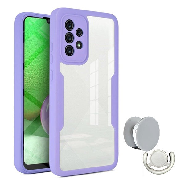 Kit Capa 360° Proteção Frente e Verso + 1 Handholder + 1 Suporte Handholder Branco Gift4Me Para Samsung Galaxy A13 - Roxo/Branco