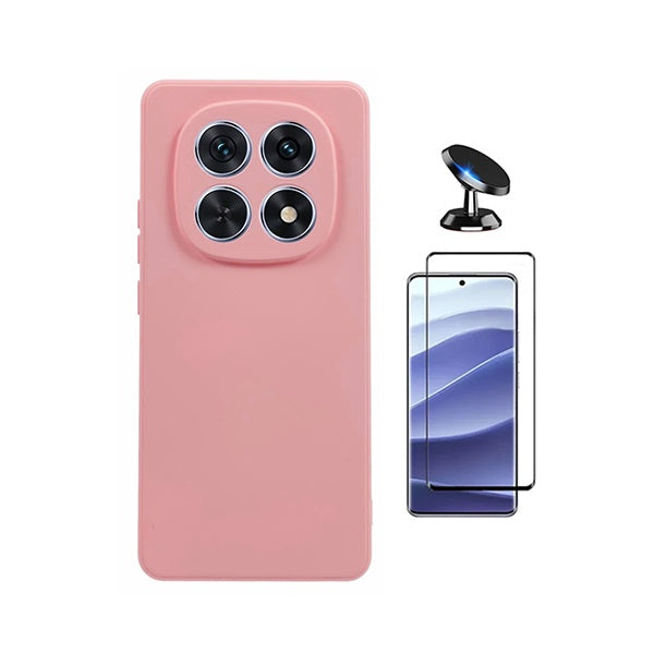 Kit Película de Vidro Temperado Gorilasglass Curvado + Capa Proteção Silicone + Suporte Magnético GIFT4ME Para Xiaomi Redmi Note 15 5G - Rosa