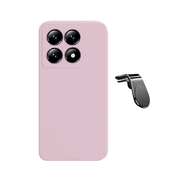 Kit Suporte de Carro Magnético L + Capa Proteção Silicone Gift4Me Para Xiaomi 14T Pro - Rosa