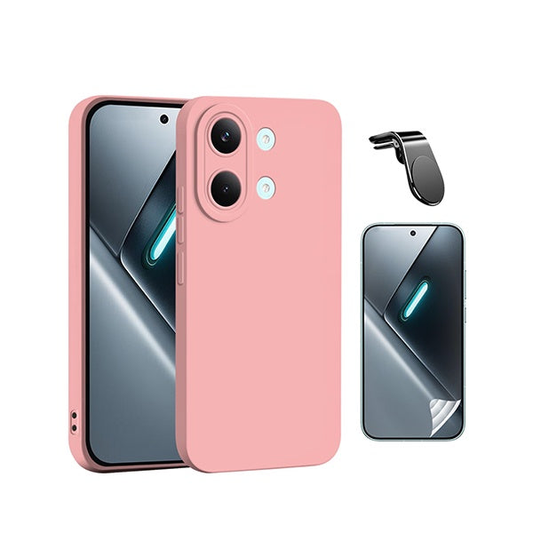 Kit Película Protectora de Hydrogel Frente + Capa Proteção Silicone + Suporte Magnético L GIFT4ME Para Xiaomi Poco X8 Pro Max 5G - Rosa