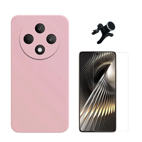 Kit Vidro Temperado Cleargorilasglass + Capa Proteção Traseira Silicone + Suporte Reforçado de Carro GIFT4ME Compativel Com Oppo Reno12 F 4G - Rosa