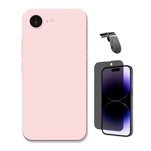 Kit Película de Vidro Temperado Privacidade + Capa Proteção Silicone + Suporte Magnético L GIFT4ME Para Apple iPhone 17e - Rosa