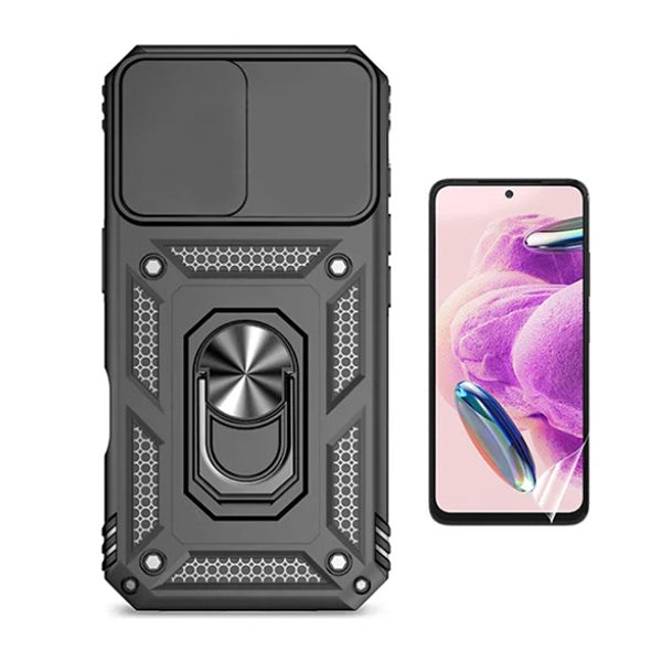 Kit Película Protectora de Hydrogel Frente + Capa de Proteção Militar Magnética Janela GIFT4ME Para Xiaomi Redmi Note 13 4G - Preto