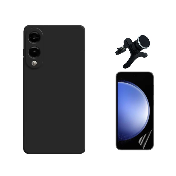 Kit Película Protectora de Hydrogel Frente + Capa Proteção Silicone + Suporte Reforçado de Carro GIFT4ME Para Samsung Galaxy S25 Edge - Preto