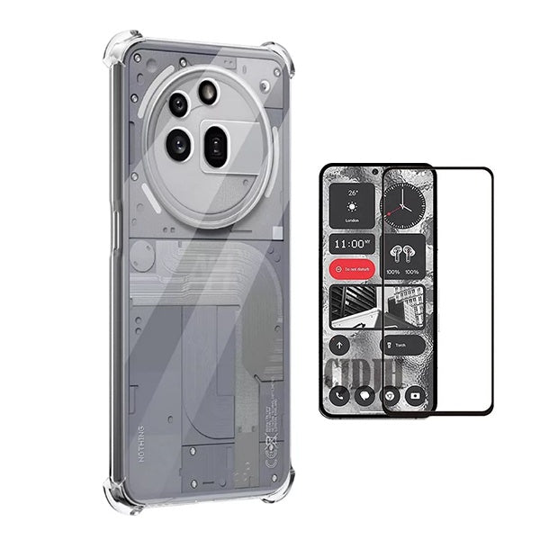 Kit Capa Super Proteção + Película de Vidro Temperado Gorilasglass GIFT4ME Para Nothing Phone (3a) Pro - Transparente