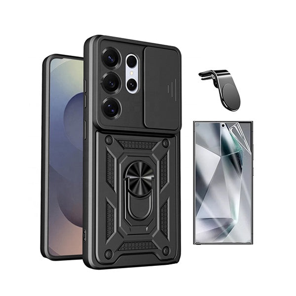 Kit Película Protectora de Hydrogel Frente + Capa de Proteção Militar Magnética Janela + Suporte de Carro Magnético L GIFT4ME Para Samsung Galaxy S26 Ultra - Preto