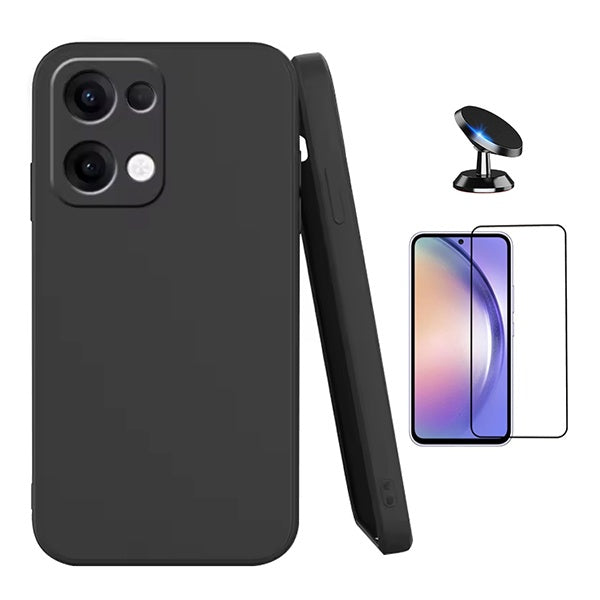 Kit Película de Vidro Temperado Gorilasglass + Capa Proteção Silicone + Suporte Magnético GIFT4ME Para Oppo Reno13 - Preto