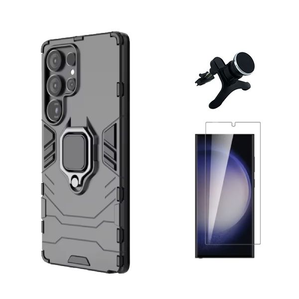 Kit Vidro Temperado Cleargorilasglass + Capa de Proteção Militar Magnética + Suporte Magnético Com Pernas GIFT4ME Para Samsung Galaxy S25 Ultra - Preto
