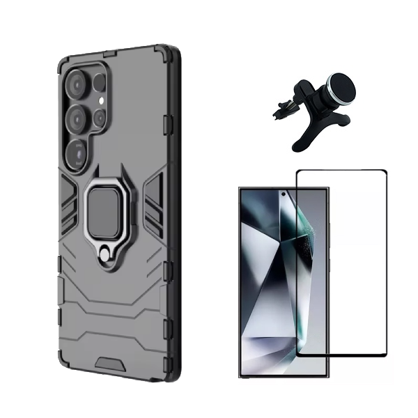 Kit Película de Vidro Temperado Gorilasglass + Capa de Proteção Militar Magnética + Suporte Magnético Com Pernas GIFT4ME Para Samsung Galaxy S25 Ultra - Preto