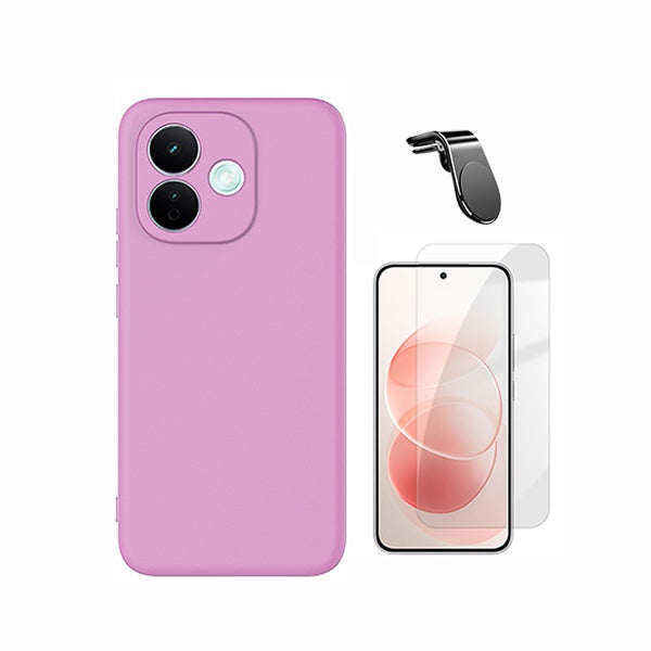 Kit Vidro Temperado Cleargorilasglass + Capa Proteção Silicone + Suporte Magnético L GIFT4ME Para Xiaomi Redmi Note 17 Pro 5G - Rosa