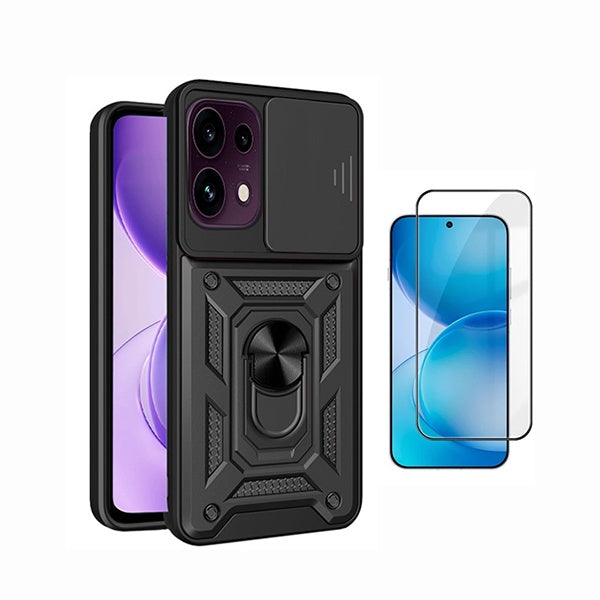 Kit Película de Vidro Temperado Gorilasglass + Capa de Proteção Militar Magnética Janela GIFT4ME Para Oppo Reno16 FS 5G - Preto