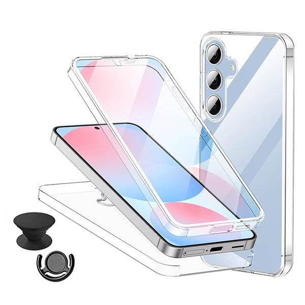 Kit Capa 360° Proteção Frente e Verso + 1 Handholder + 1 Suporte Handholder Preto GIFT4ME Para Samsung Galaxy S26 + Plus - Transparente/Preto