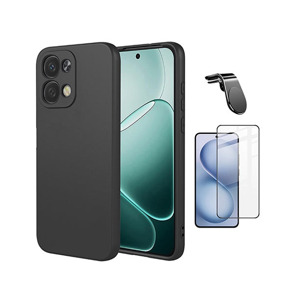Kit Película de Vidro Temperado Gorilasglass + Capa Proteção Silicone + Suporte Magnético L GIFT4ME Para Oppo A6 Pro 4G - Preto