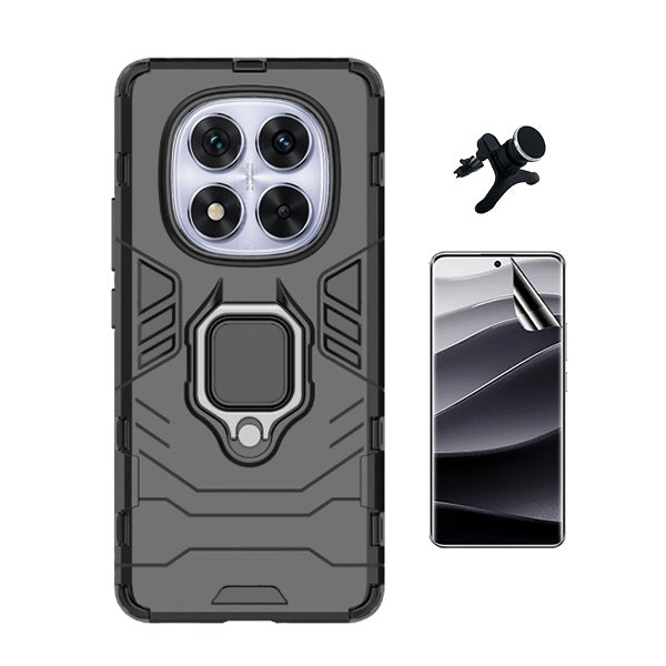Kit Película Protectora de Hydrogel Frente + Capa de Proteção Militar Magnética + Suporte Magnético Com Pernas Gift4Me Para Xiaomi Redmi Note 14 Pro - Preto