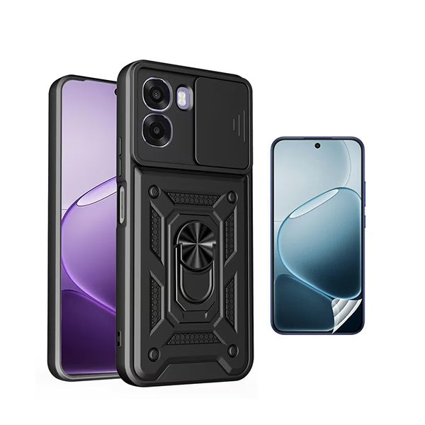 Kit Película Protectora de Hydrogel Frente + Capa de Proteção Militar Magnética Janela GIFT4ME Para Oppo A6x - Preto