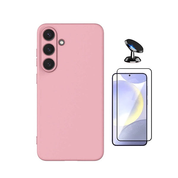 Kit Película de Vidro Temperado Gorilasglass + Capa Proteção Silicone + Suporte Magnético GIFT4ME Para Samsung Galaxy S26 - Rosa