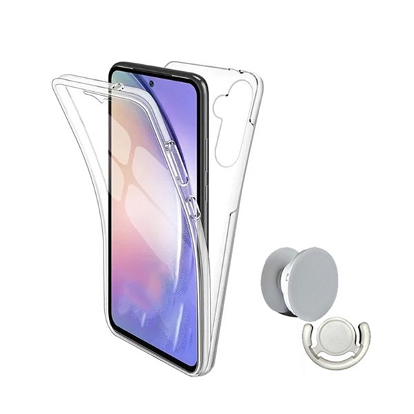 Kit Capa 360° Proteção Frente e Verso + 1 Handholder + 1 Suporte Handholder Branco GIFT4ME Para Samsung Galaxy A37 5G - Transparente/Branco