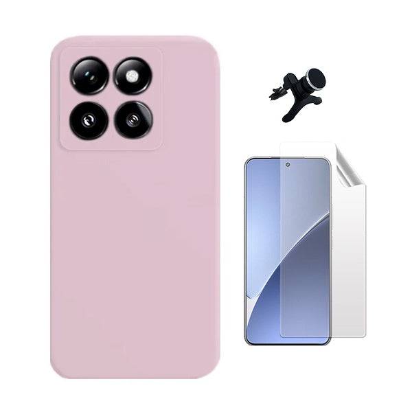 Kit Película Protectora de Hydrogel Frente + Capa Proteção Silicone + Suporte Reforçado de Carro Gift4Me Para Xiaomi 15 - Rosa