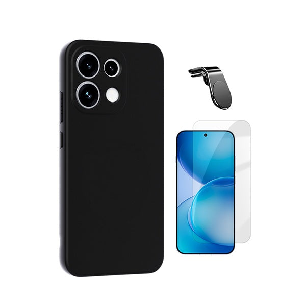 Kit Vidro Temperado Cleargorilasglass + Capa Proteção Silicone + Suporte Magnético L GIFT4ME Para Oppo Reno16 Pro - Preto