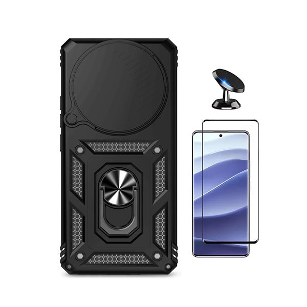 Kit Película de Vidro Temperado Gorilasglass Curvado + Capa de Proteção Militar Magnética + Suporte Magnético GIFT4ME Para Xiaomi Redmi Note 15 5G - Preto
